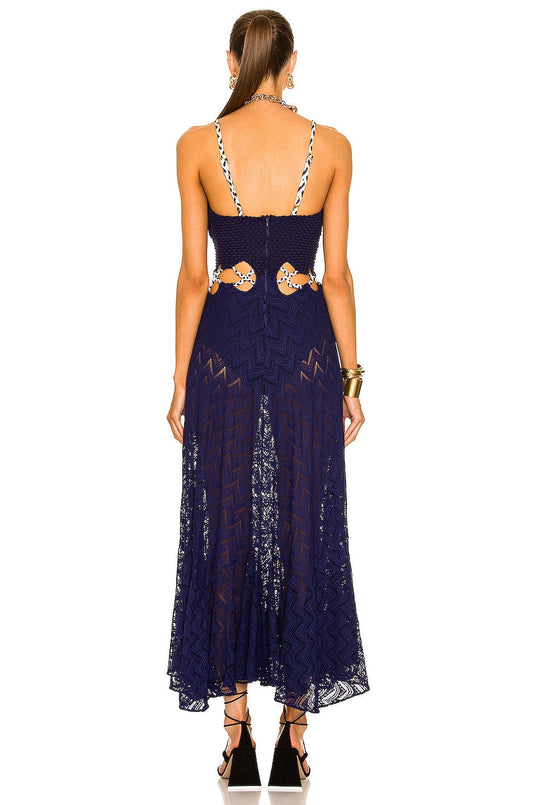 Navy Blue Cut - out Knit Maxi Dress