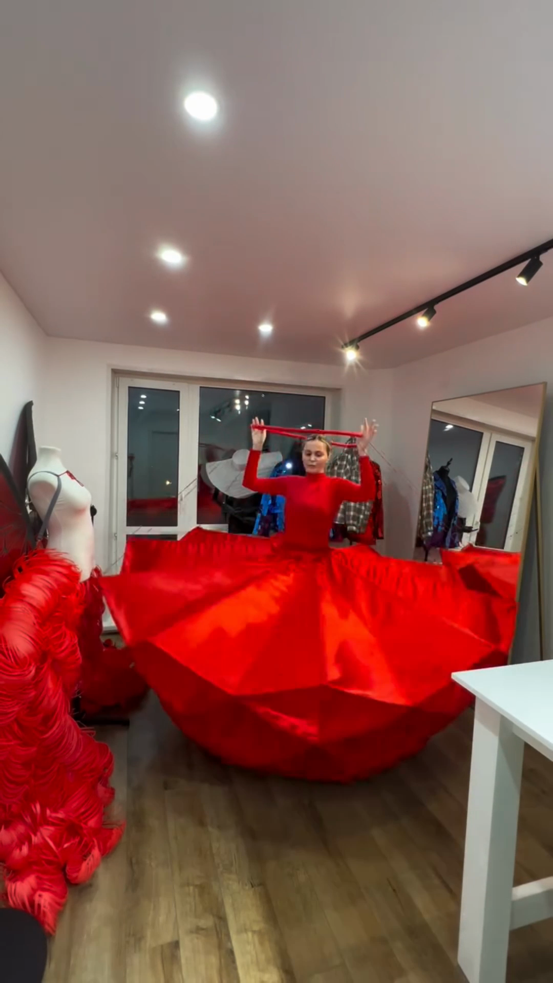 Red Long - Sleeve Ball Gown