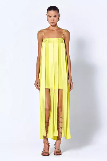 Lemon Yellow Tiered Slip Dress