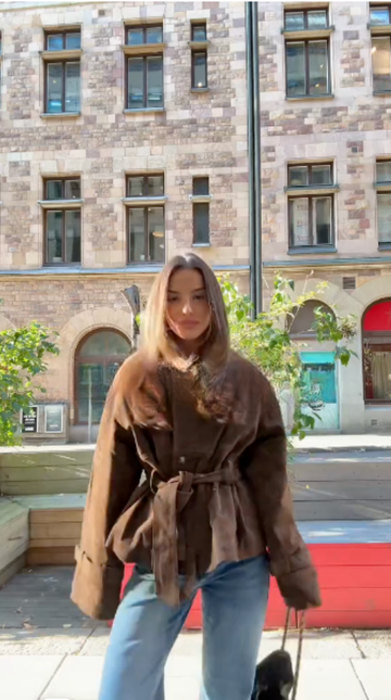 Brown Belted Faux Fur Jacket