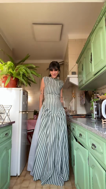 Green and White Striped Maxi Dress