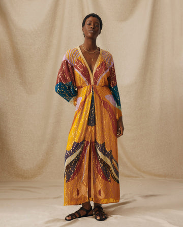 Colorful Patterned V - Neck Maxi Dress