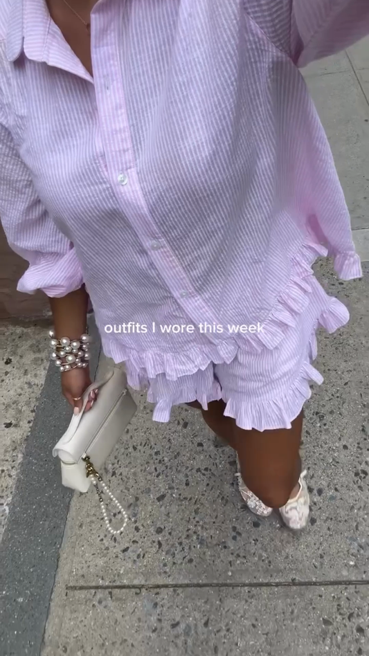 Lavender Striped Ruffle Shirt & Shorts Set