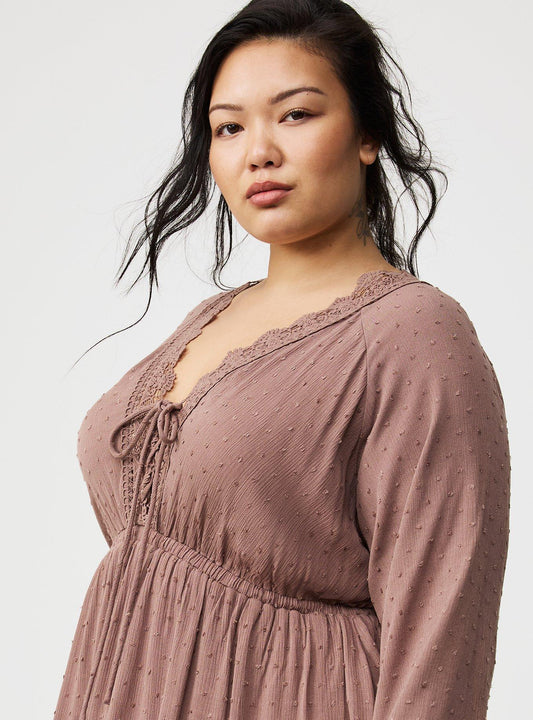 Brown Lace - Trimmed Mini Dress