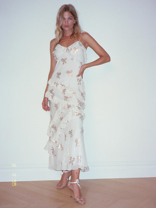 Printed ruffled maxi skirt