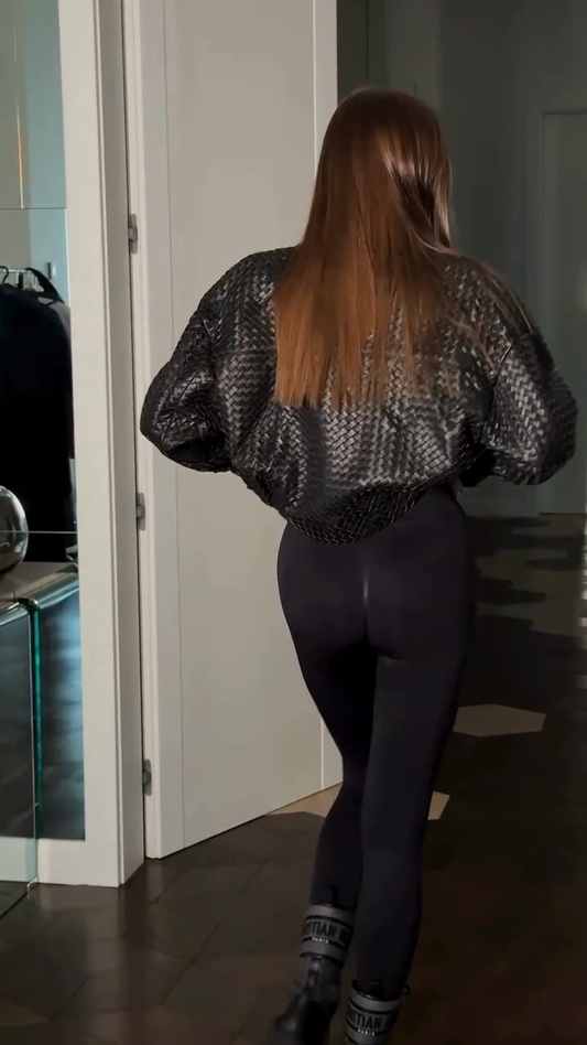 Black Quilted Leather Bomber Jacket