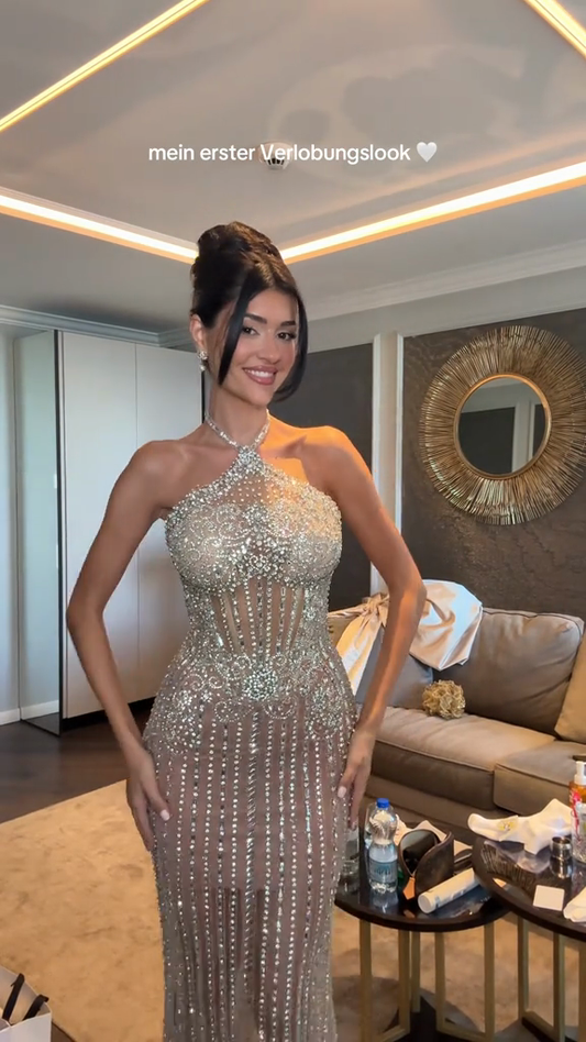 Silver sequined halterneck maxi dress