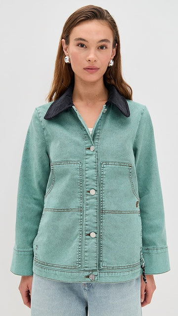 Teal Denim Jacket with Contrast Collar
