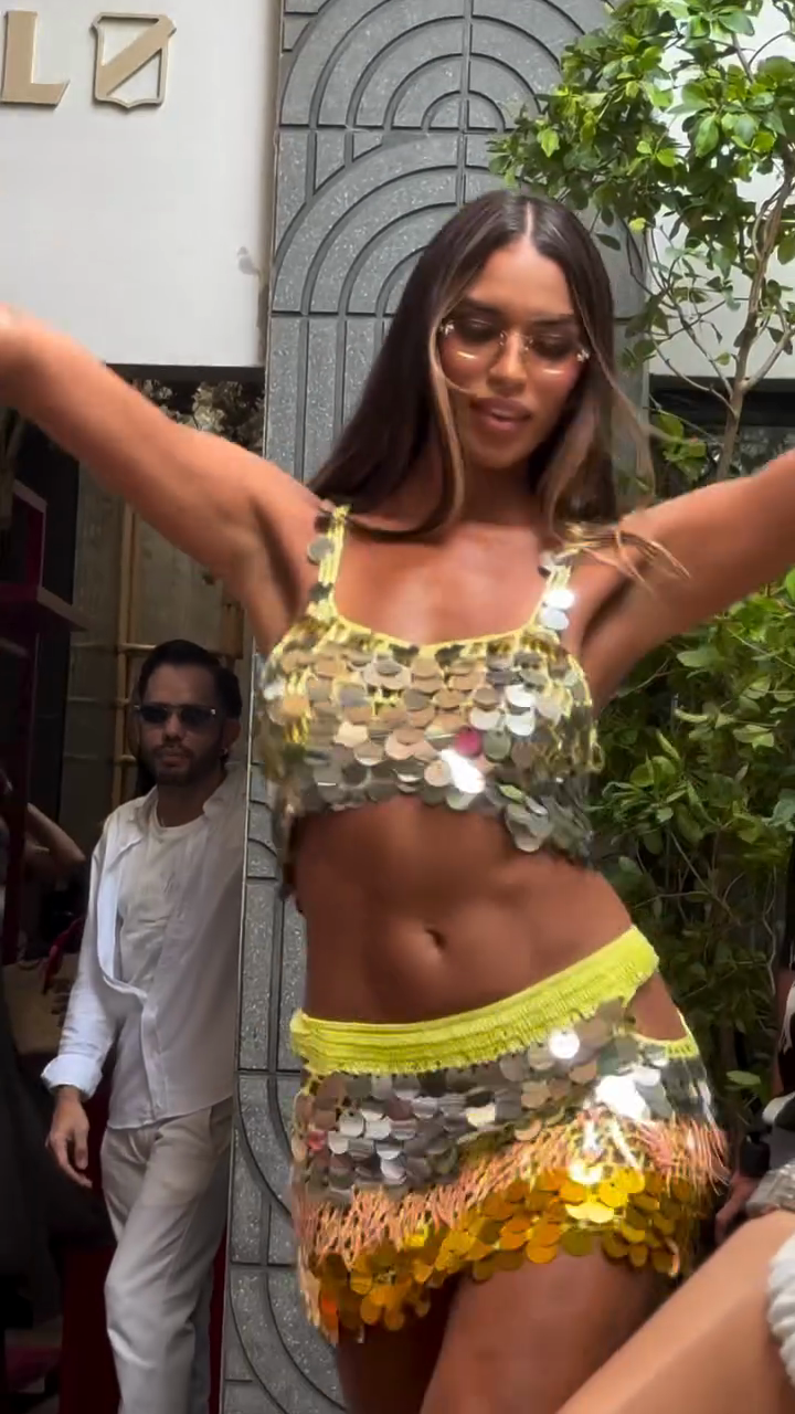 Gold and Silver Disc - Embellished Crop Top and Skirt Set