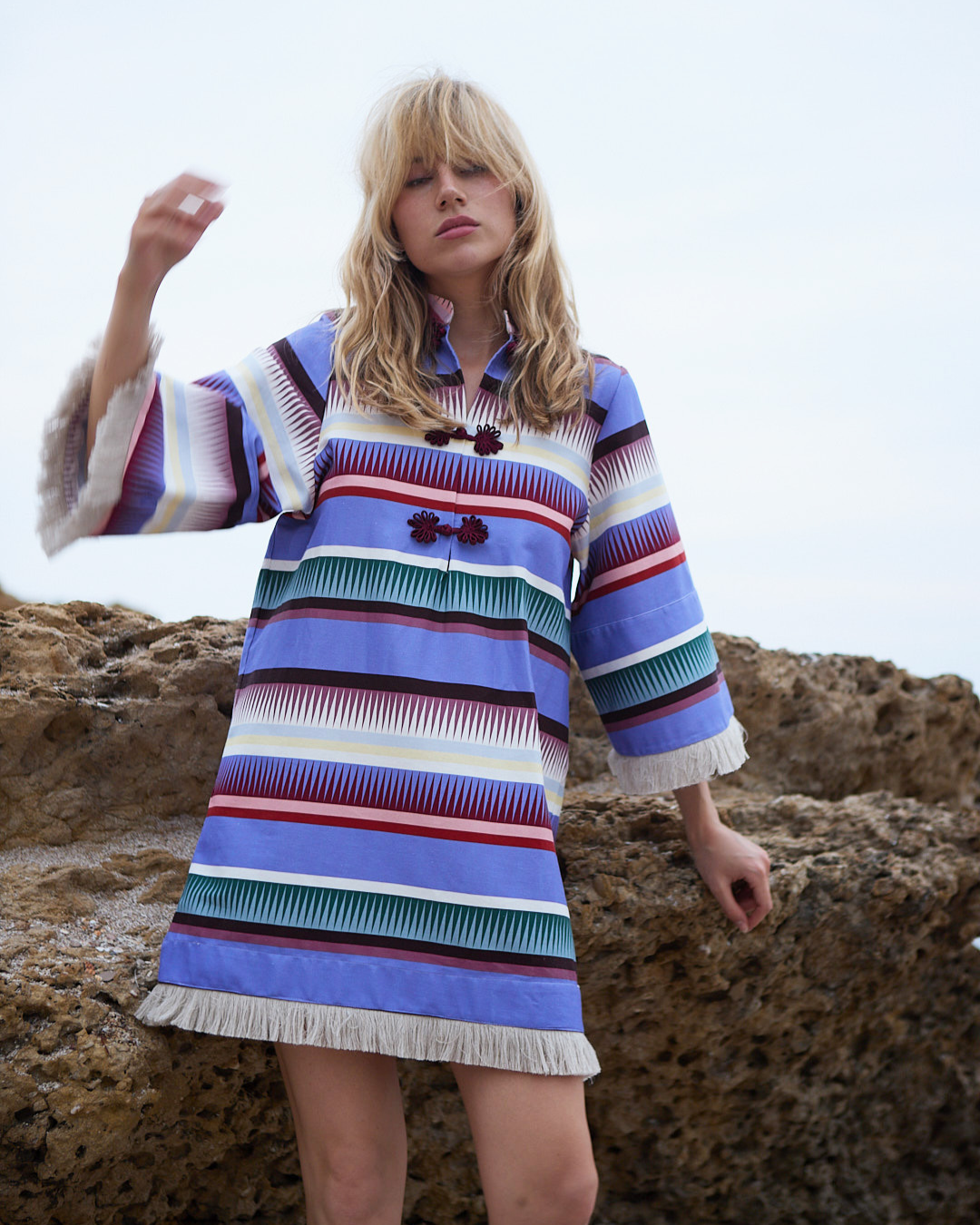 Colorful Striped Tassel - Trimmed Shirt Dress