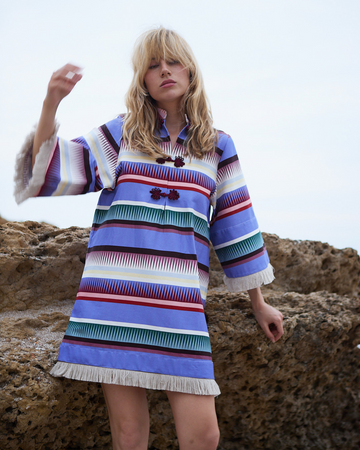 Colorful Striped Tassel - Trimmed Shirt Dress