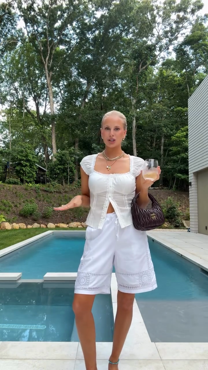 White Square - neck Crop Top and Embroidered Shorts Set