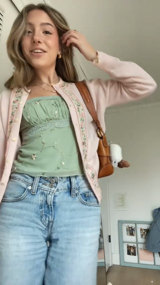 Embroidered Pink Knit Cardigan