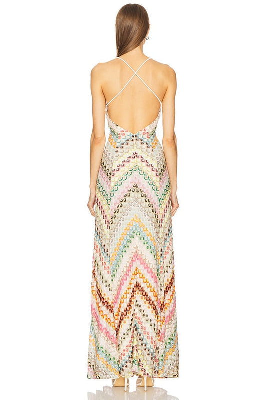 Colorful Chevron - Patterned Maxi Dress