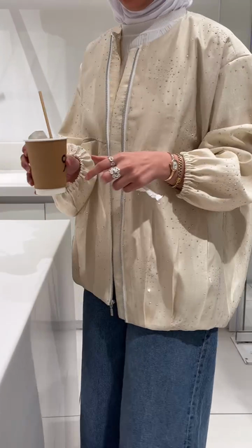 Ivory Embellished Bomber Jacket