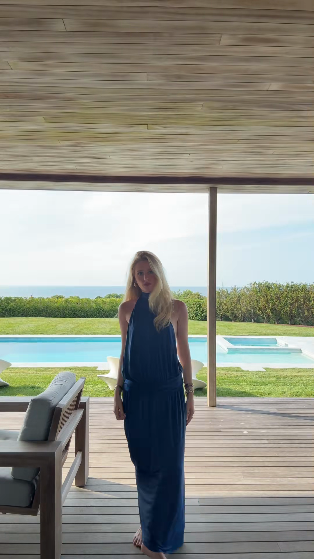 Navy Blue Halter Neck Maxi Dress