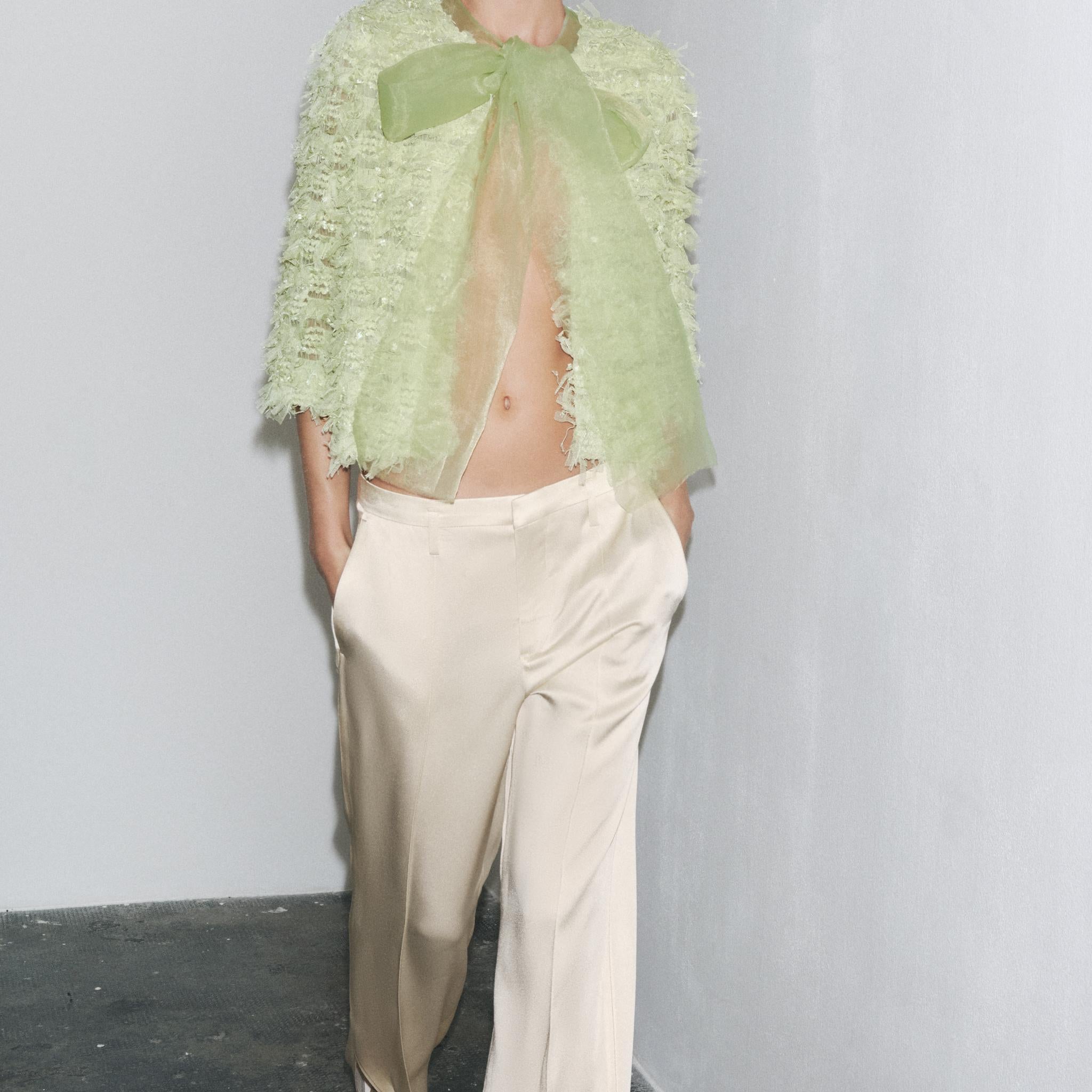 Light Green Fringe - Trimmed Tie - Front Jacket