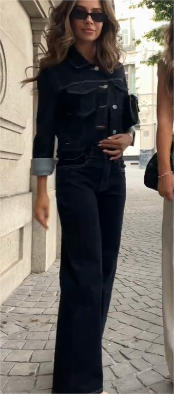 Dark Denim Jacket and Flared Jeans Set