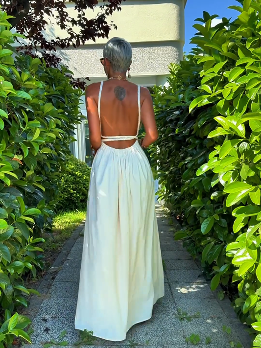 White V - Neck Maxi Dress