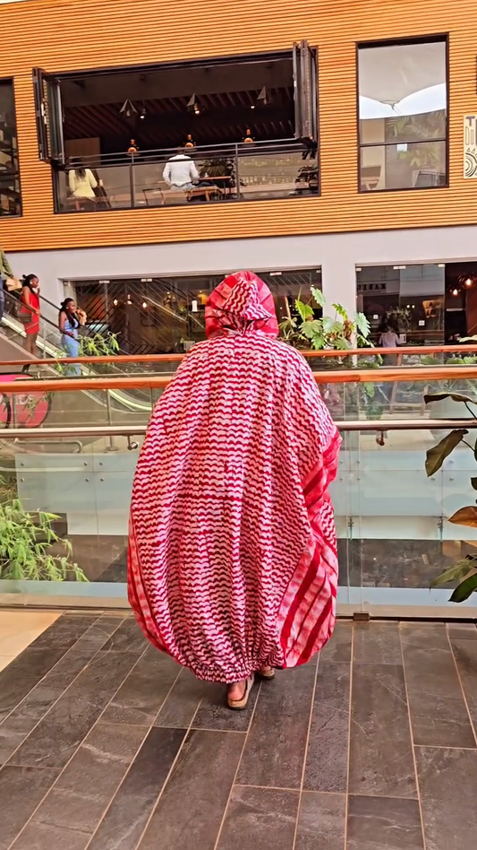 Red and White Striped Hooded Kaftan