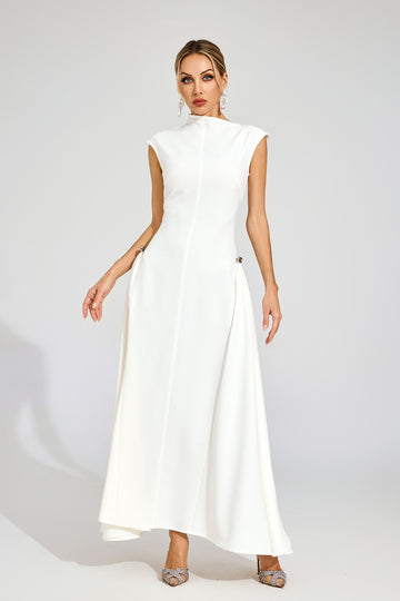 White High - Neck Maxi Dress with Side Details