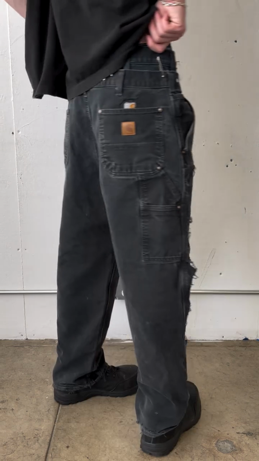 Distressed Double - Waist Black Denim Jeans