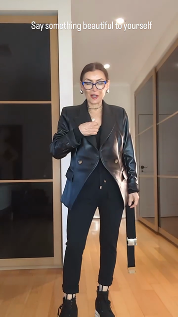 Black Leather Double - Breasted Blazer