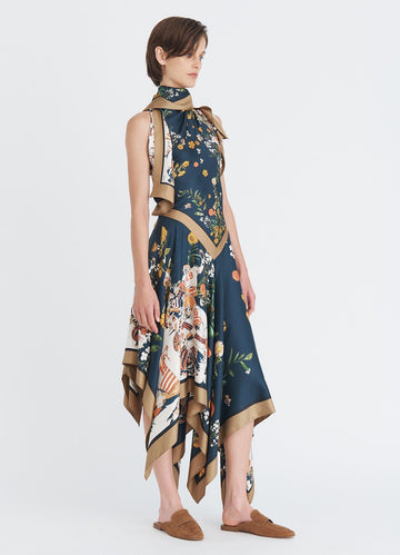 Navy Silk Scarf - Print Dress