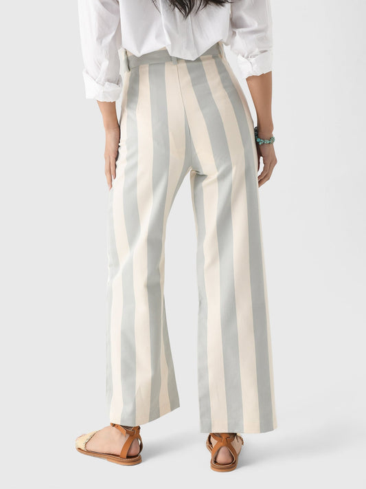 Light Grey and Beige Striped Wide - leg Pants