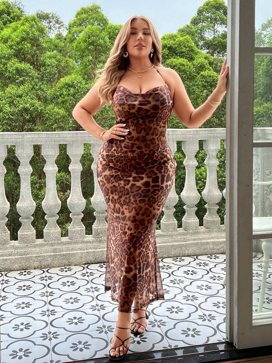 Leopard Print Spaghetti Strap Midi Dress