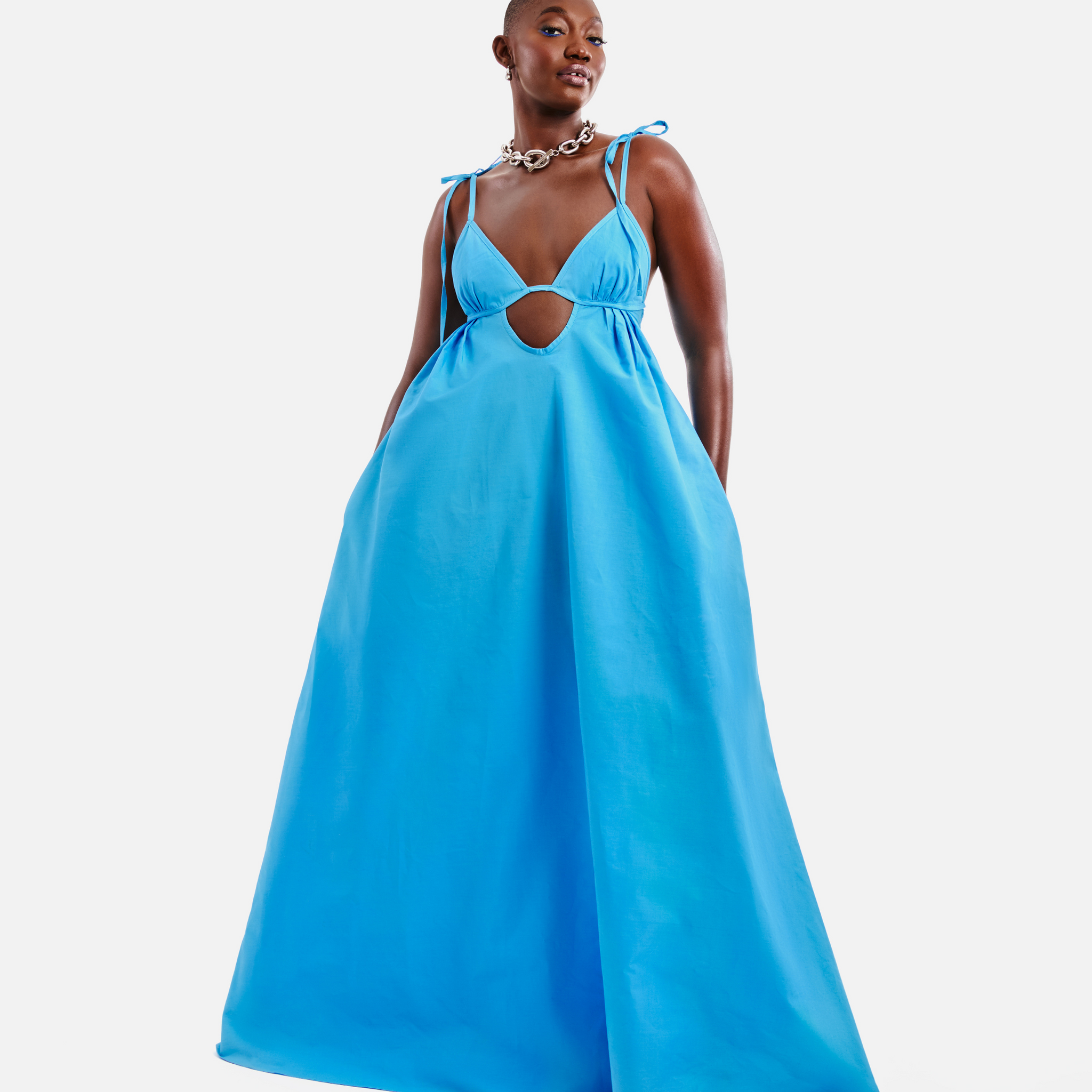 Blue Cut - Out Tie - Strap Maxi Dress