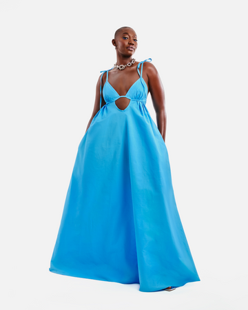 Blue Cut - Out Tie - Strap Maxi Dress