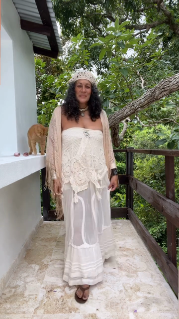 Bohemian White Crochet Top with Sheer Maxi Skirt and Fringed Shawl