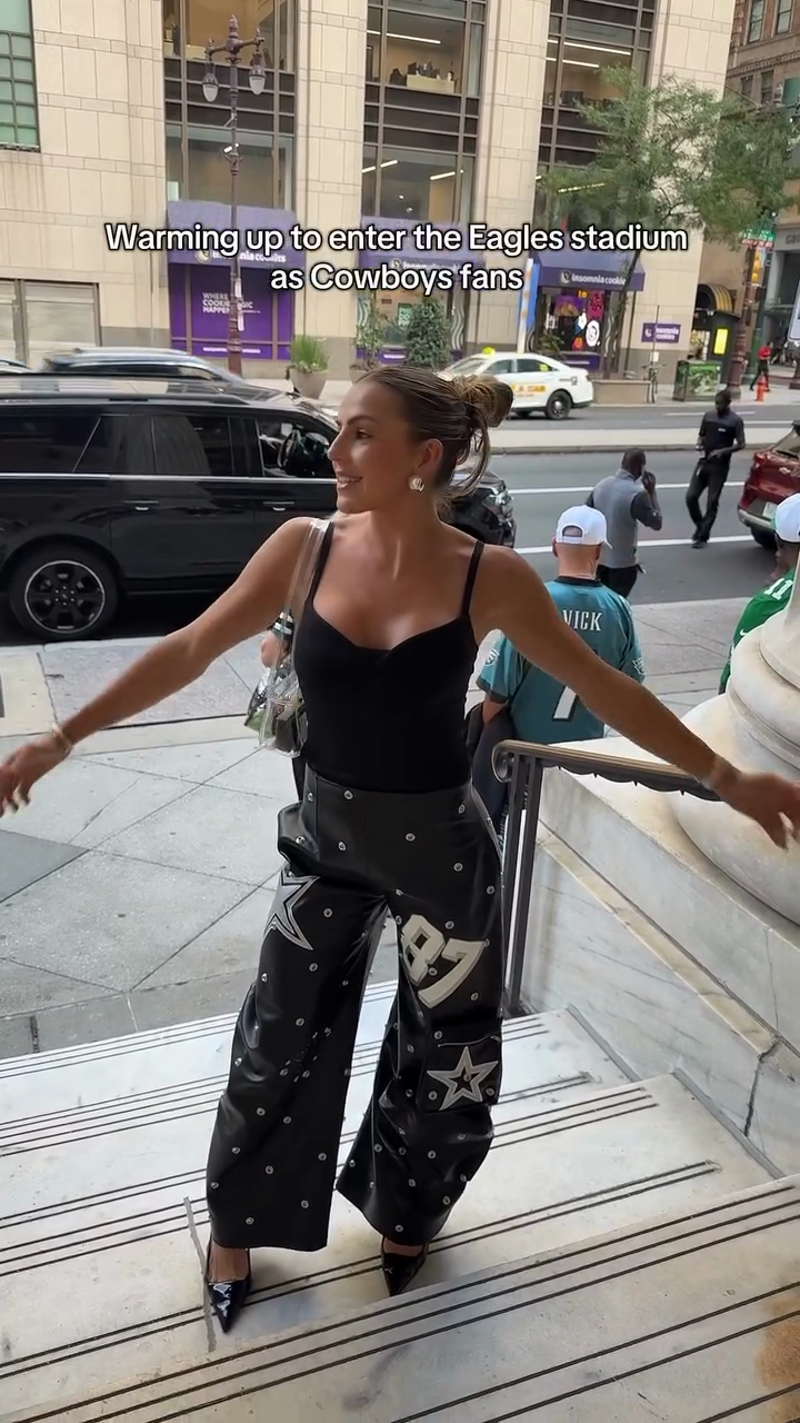 Black Studded Leather Wide - Leg Pants