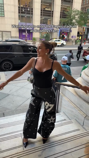 Black Studded Leather Wide - Leg Pants