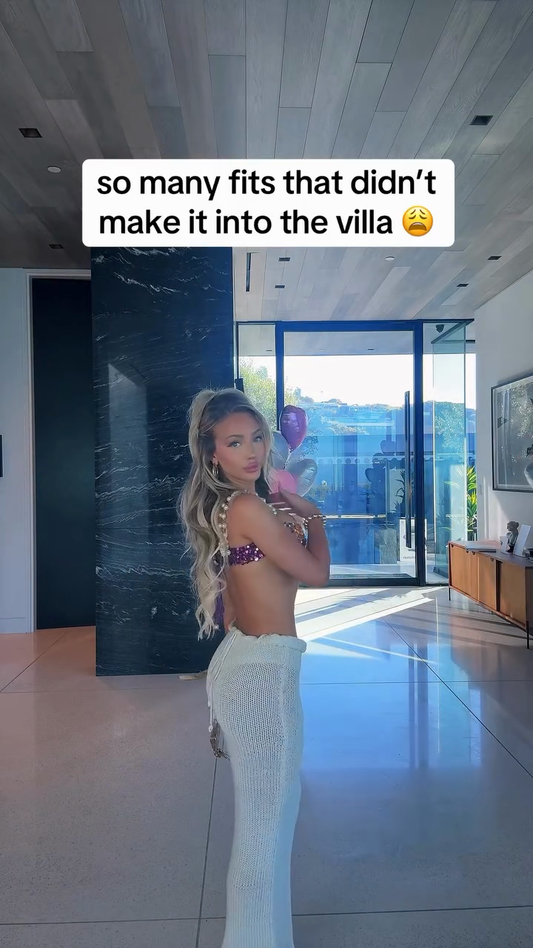 Embellished Sequin Bralette and White Knit Maxi Skirt Set