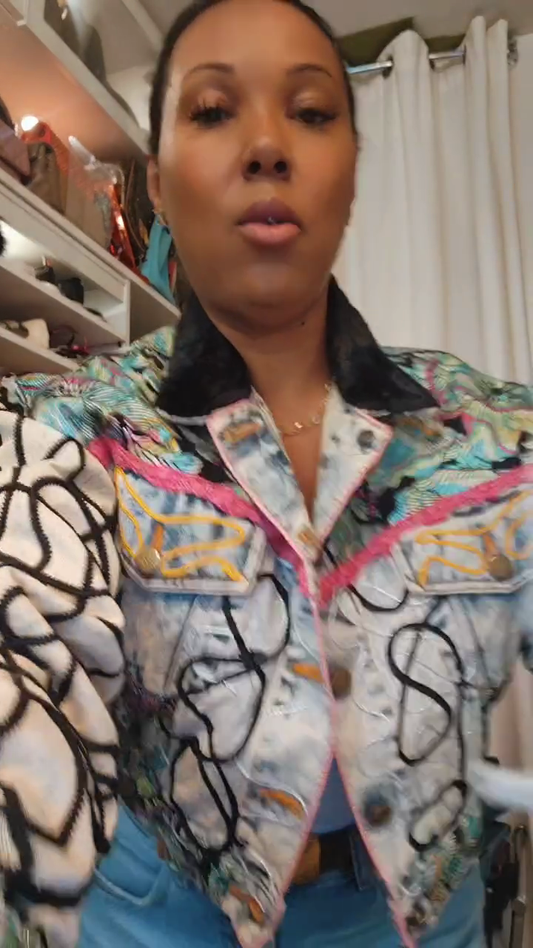 Embroidered Denim Jacket with Colorful Details