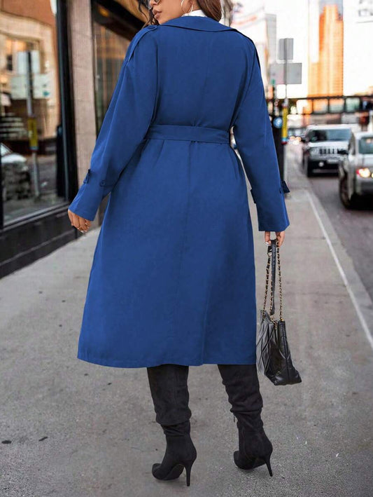 Blue Double - Breasted Trench Coat