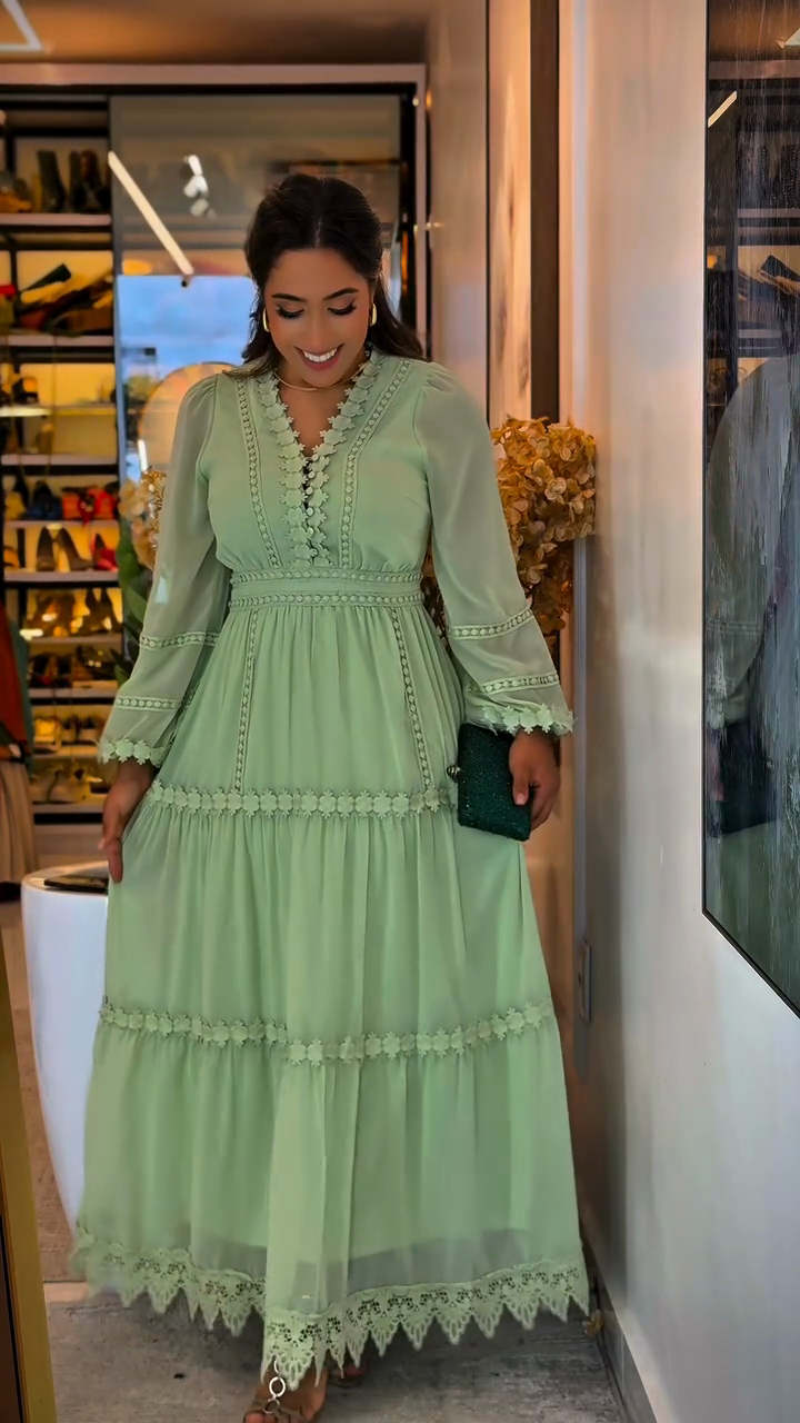 Light Green Embroidered Maxi Dress