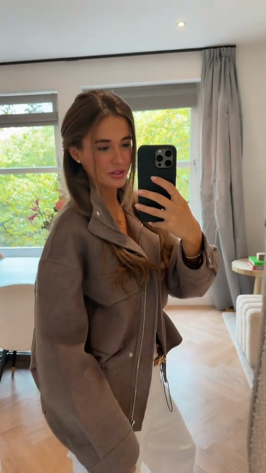 Taupe Cropped Worker Jacket