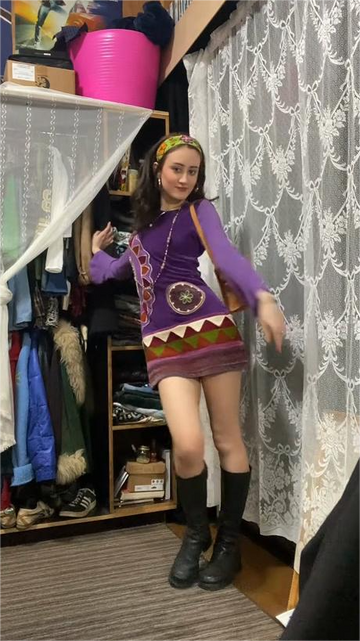 Purple Embroidered Mini Dress