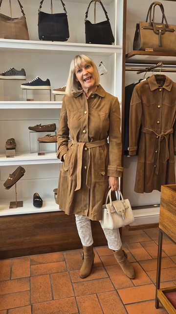 Brown Suede Belted Trench Coat