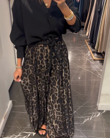 Leopard Print Mesh Wide-Leg Pants