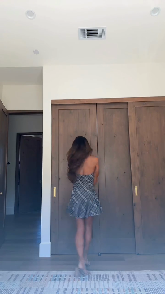 Blue Check Spaghetti Strap Mini Dress