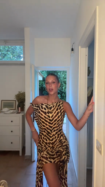 Leopard Print Asymmetric Off - Shoulder Dress