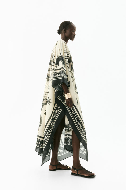 Flamingo & Palm Print Scarf Dress