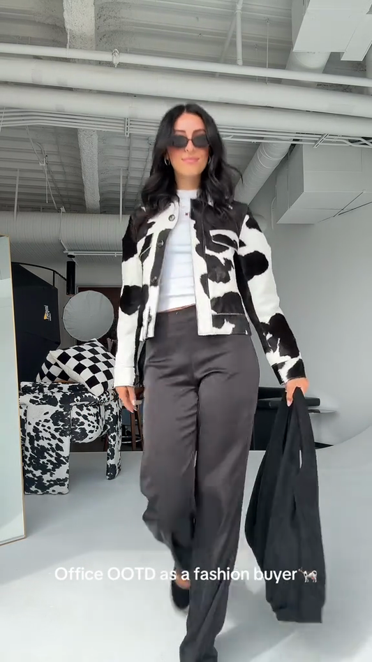 Cow - Print Faux Fur Jacket