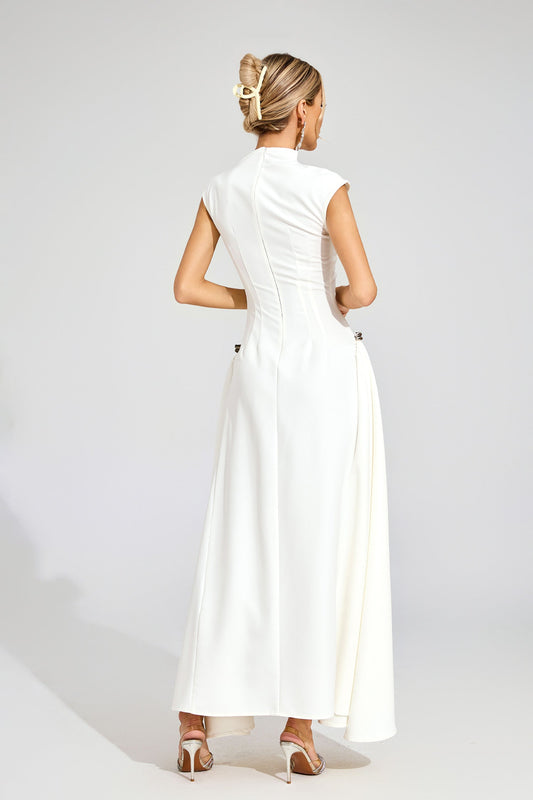 White High - Neck Maxi Dress with Side Details