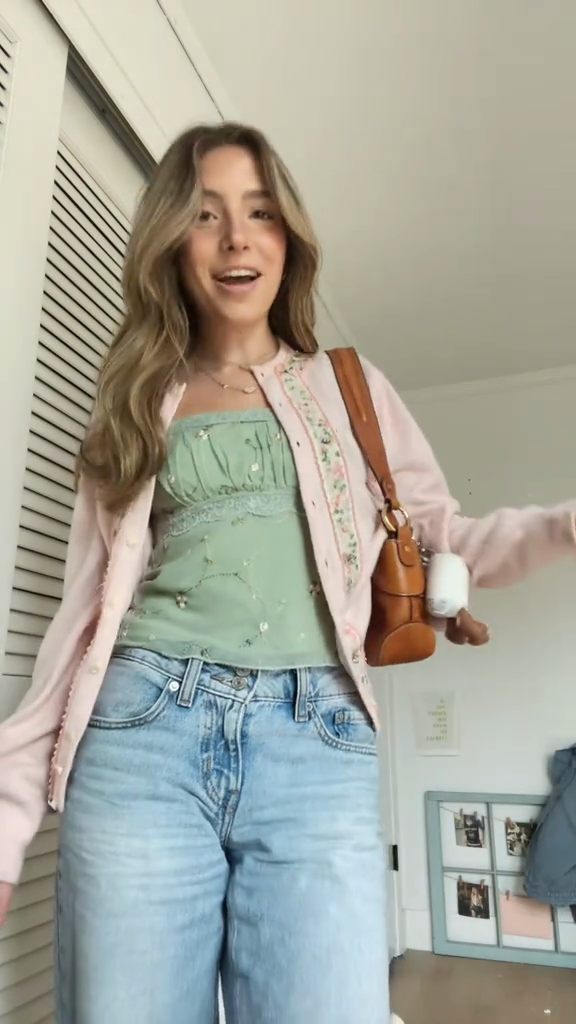 Embroidered Pink Knit Cardigan