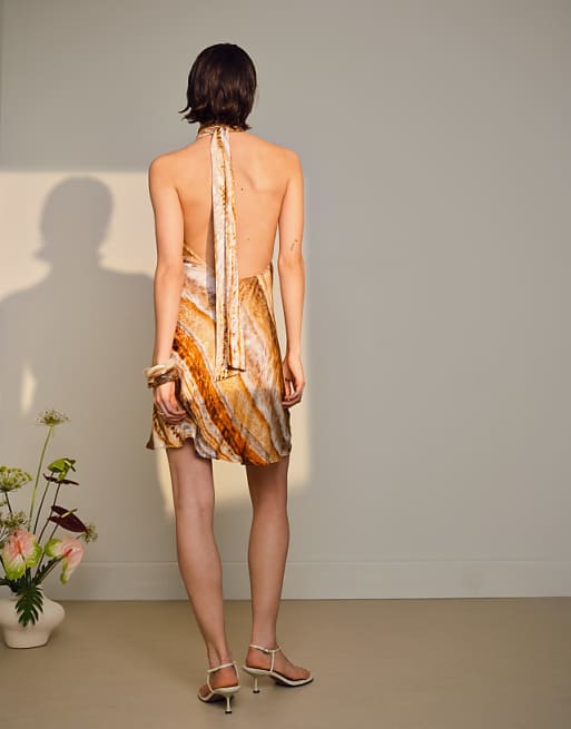 Halter Neck Abstract - Print Mini Dress